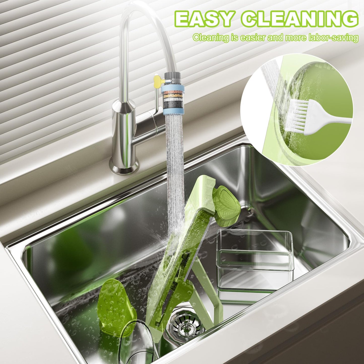 Eletronova Safe Mandoline Slicer for Kitchen, Multi Vegetable Chopper with Thickness Adjuster, Finger-Safe Food Holder, Potato/Onion/Cucumber Slicer for Fast Meal Prep, Easy Clean(Light Dark Green)