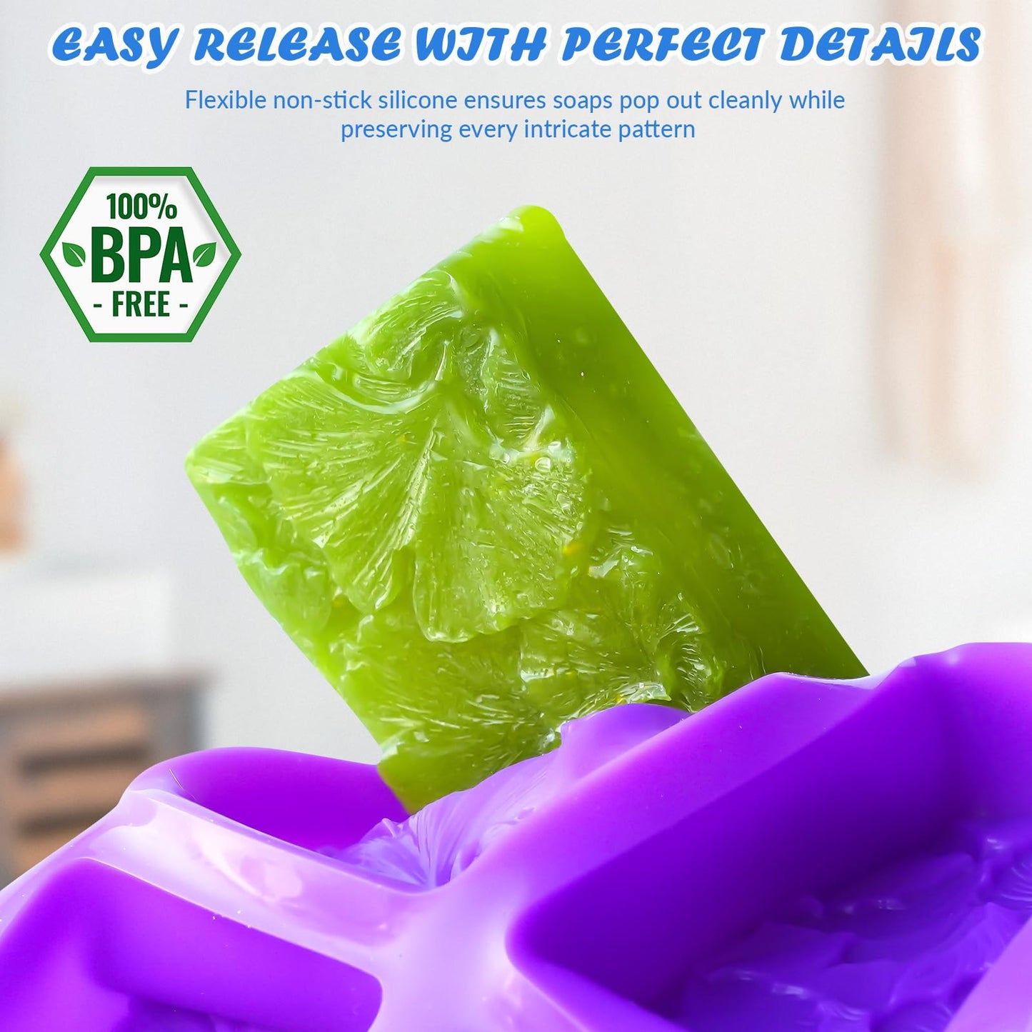 HKNMTT Silicone Square Rectangle Bar Molds Leaf Flower Pattern, 8 Cavities for Candy Soap Making Shower Steamer Homemade Bath Lotion Shampoo Bar DIY Set Non-stick Craft Food Grade 2 Pack