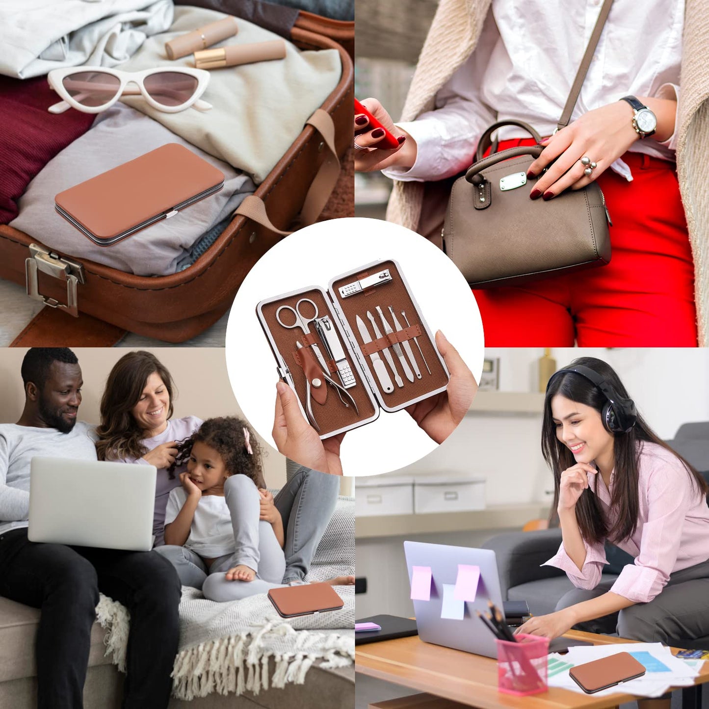 FAMILIFE Manicure Set, Nail Professional Kit Manicure Kits Nail Clipper Sets, 13PCS Stainless Steel Pedicure Sets Mens Grooming Tool, with Brown Leather Travel Case for Men