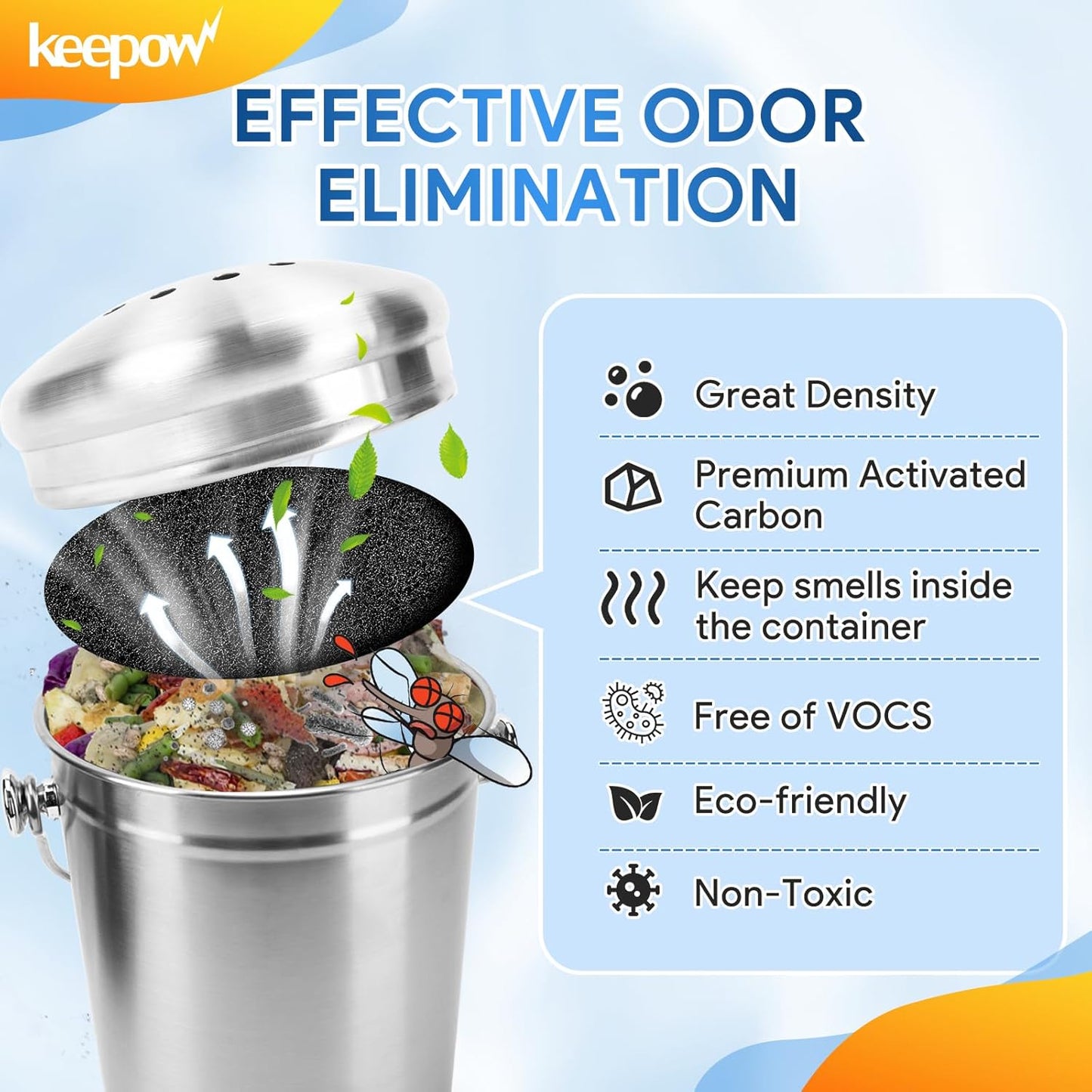 KEEPOW 10 Pack 6.75" Compost Bin Filter Replacement, Charcoal Filters for Kitchen Compost Bin