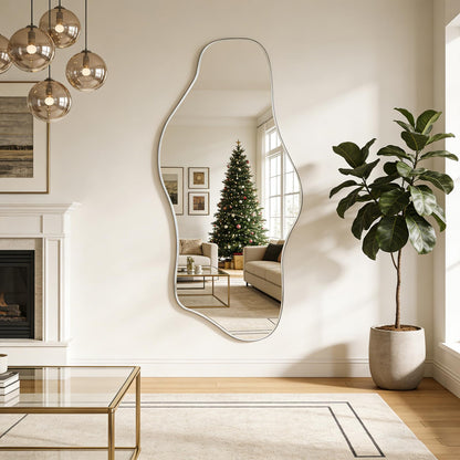 DAOYIJIAJU Large Irregular Mirror, 67"x31" Silver Asymmetrical Frameless Mirror Full Length, Organic Tempered Glass Mirrors for Living Room Bedroom Hallway Entryway, Horizontal or Vertical Hanging