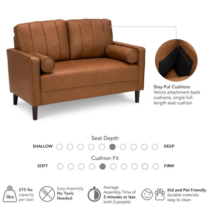 Bush Home 54-inch Loveseat, Living Room Furniture, Max Collection, Buffed Camel Vegan Leather