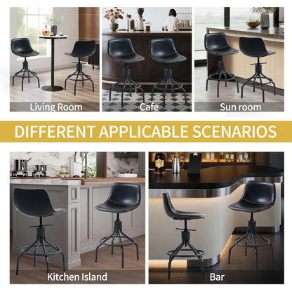 CHIDOCHILO Swivel Bar Stools Set of 3, Adjustable Industrial Kitchen Island Barstools with Back 26 Inch Faux Leather Armless Counter Height Bar Chairs for Dining Room Home Bar D087-Black-3