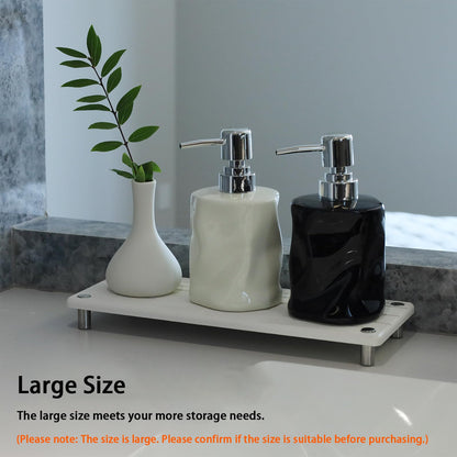 Quick Dry Sink Caddy Kitchen Sink Organizer, Water Absorbing Stone Tray for Sink, Stone Drying Tray, Diatomite Faucet Mat & Protector, Dispenser Sponge Holder, Stone Soap Tray for Bathroom Counter