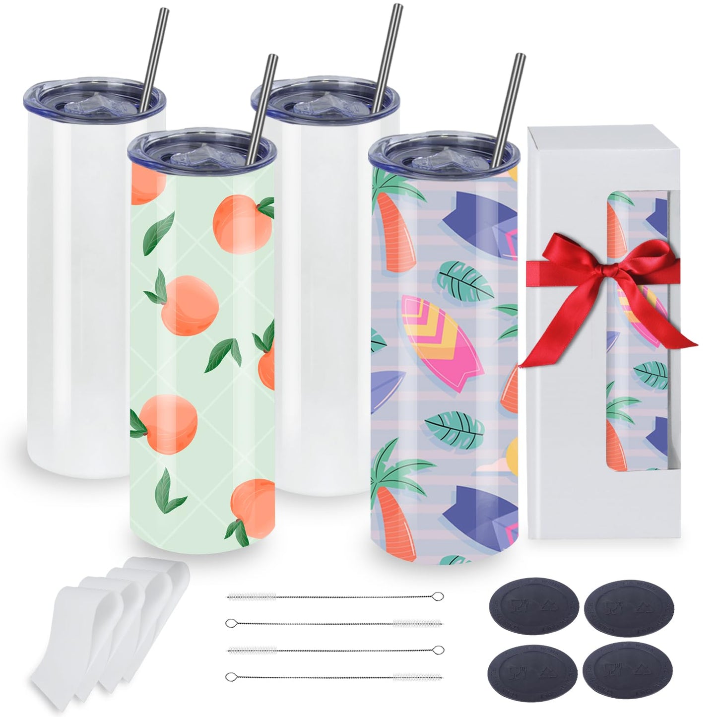 MICLAXYS Sublimation Tumblers Bulk, 20OZ Sublimation Tumbler Blank, Skinny Straight Stainless (4, 20OZ)
