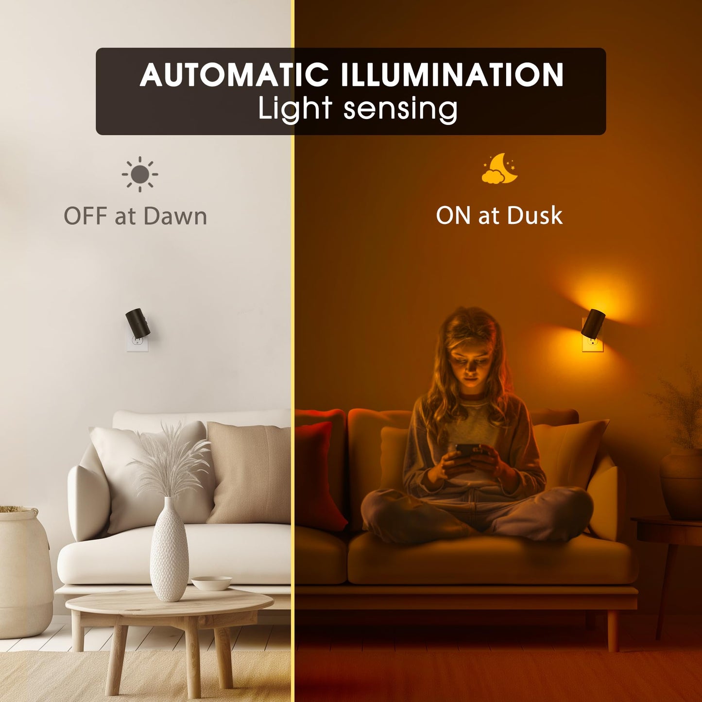 Briignite Night Lights Plug into Wall, Modern LED Night Light Plug in, Dusk to Dawn Sensor, Soft White 3000K, 0-100LM Adjustable Brightness, Dimmable NightLight for Hallway, Bedroom, Stairway, 2 Pack