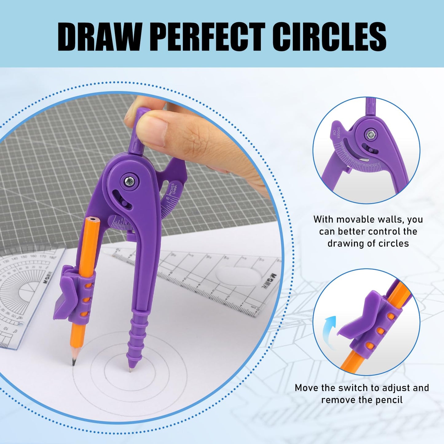 20 Pieces Compass Geometry Tool Multicolour Math Compass Drawing Compass for Geometry Plastic Geometry Compass with Pencil for Student Classroom School Office Drafting Art Drawing (20 PCS)