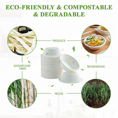 Vplus 200 Pack 12 OZ Paper Bowls, Disposable Compostable Bowls Bulk, Eco-friendly Bagasse Bowls, Heavy-duty Bowls Perfect for Milk Cereals, Snacks, Salads