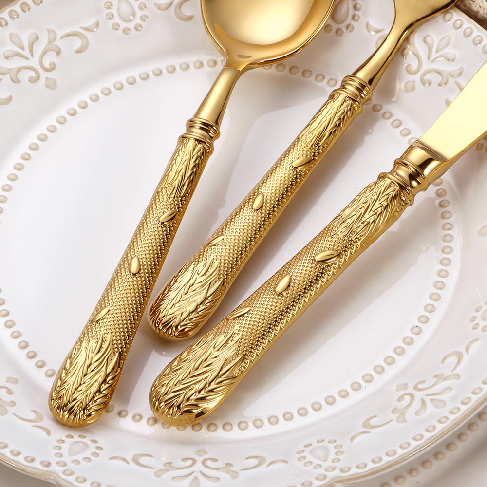 ELiTA ESSENTIALS Luxury 20-Piece Wheat Ear Design Silverware Set, Premium 18/10 Stainless Steel Flatware, Serving 4. (Gold)