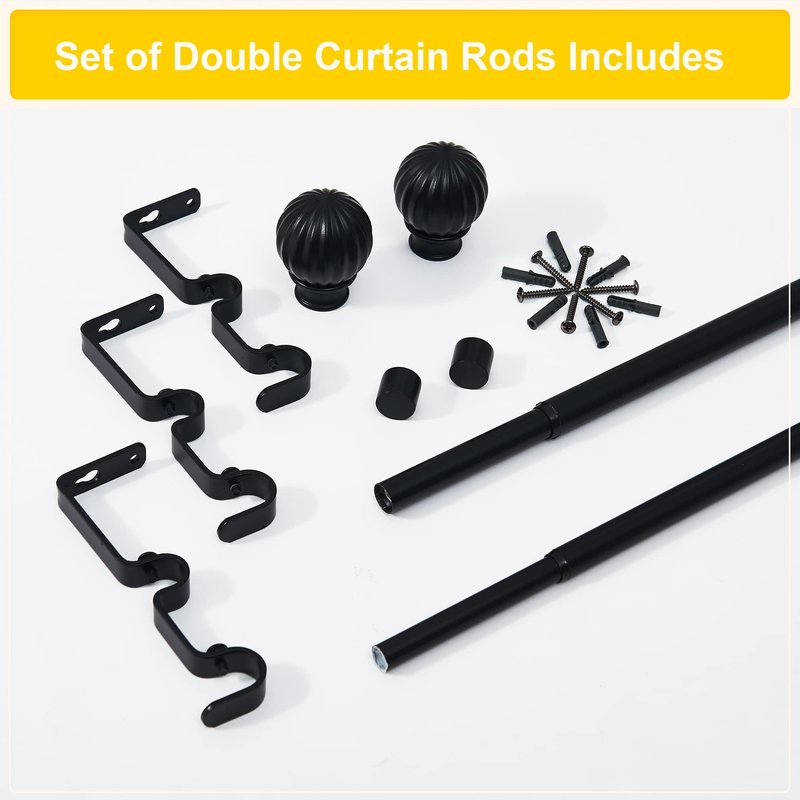 NICETOWN Adjustable Curtain Rods 2-Pack 48-86 Inch, Matte Black Copper Rods with Decorative Finials for Windows, Heavy Duty Window Drapery Poles for Indoor Outdoor Patio Bedroom