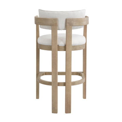 Christopher Knight Home Falcon Bar Stools Set of 2, Fabric Round Backrest Counter Height Barstool for Kitchen Island, Wooden Dining Room Chair, Bar Table Counter Stool with Footrest, Light Ash+Beige