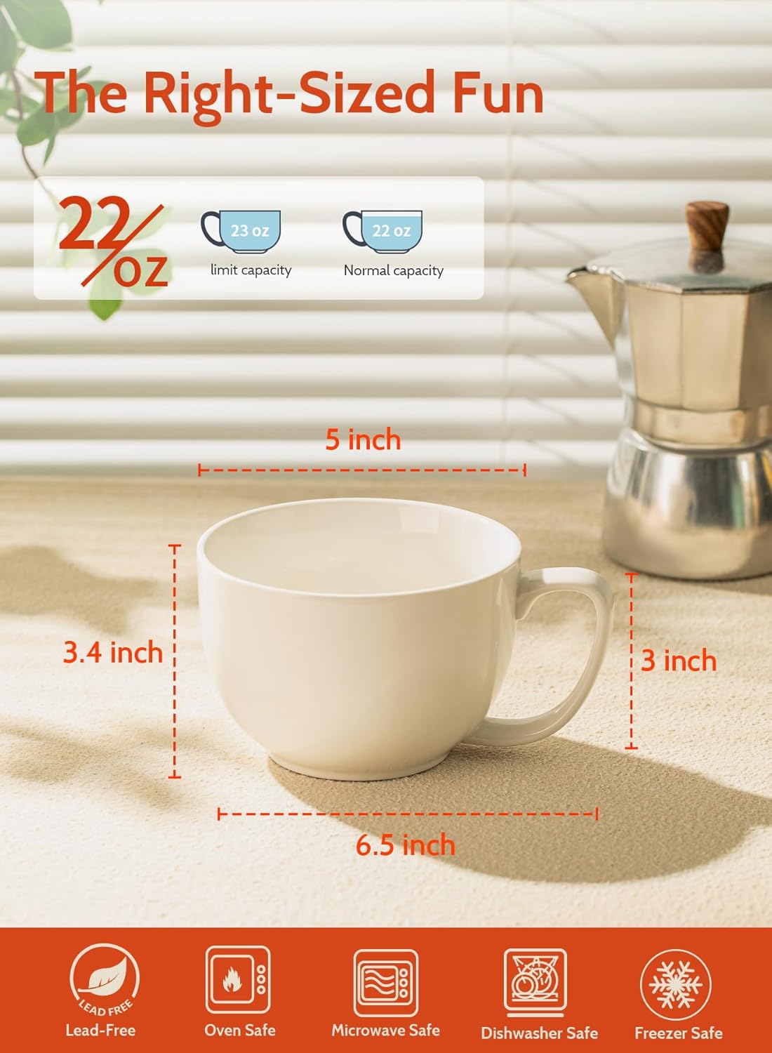 22oz Set 4, Sweese Porcelain Large Coffee Mugs of Large Soup Mug with Handles Perfect for Coffee, Tea, Hot Chocolate