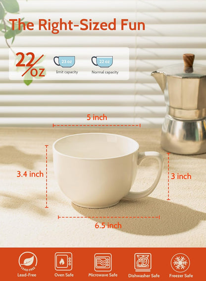 22oz Set 4, Sweese Porcelain Large Coffee Mugs of Large Soup Mug with Handles Perfect for Coffee, Tea, Hot Chocolate