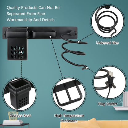 Hair Dryer Holder Wall Mounted, Storage Basket for Flat Iron, Curling Wand, Hair Straightener in Bathroom