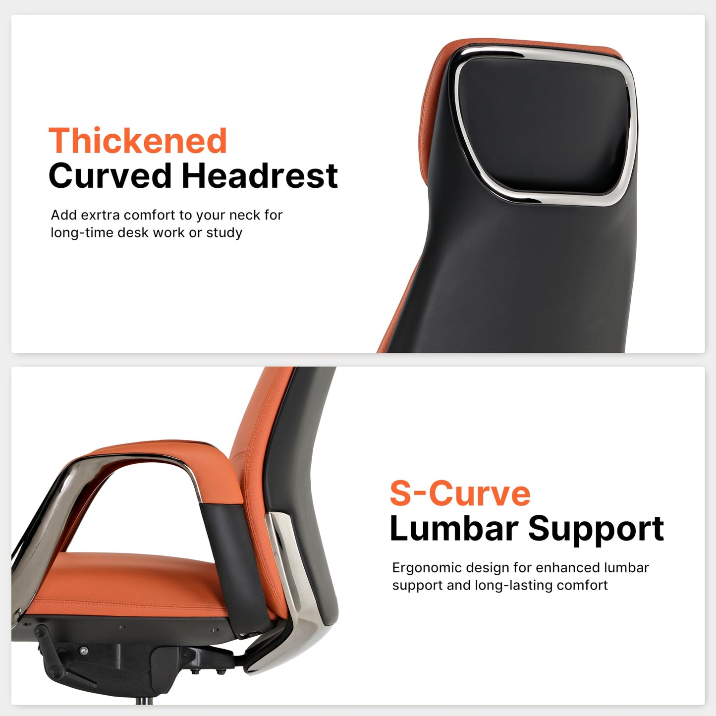 EUREKA ERGONOMIC Serene Executive Office Chair, Premium Nappa Leather High Back Boss Chair with Aluminum Base, Ergonomic Chair with Lumbar Support & Recline, Heavy Duty for Long-Hour Comfort, Orange
