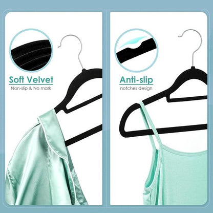 DUDUCOFU Velvet Hangers - Non-Slip Felt Design | 30 Pack Black Space-Saving Slim Hangers with 360° Swivel Hook for Suits, Coats & Dresses