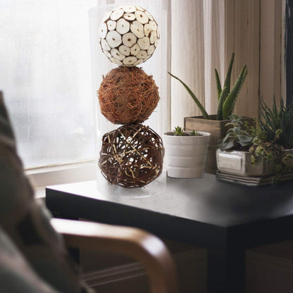 Blue Donuts Decorative Balls, Assorted Rattan Wicker Balls for Centerpiece Bowl Fillers, Pack of 6