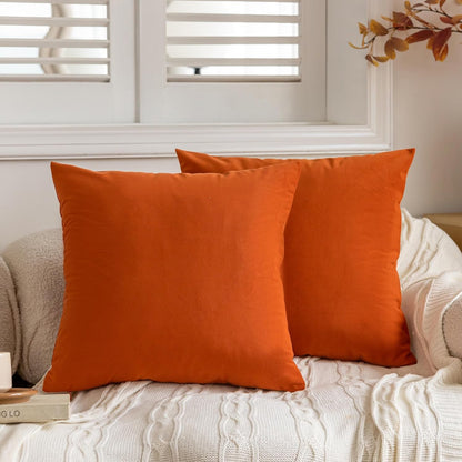 FEVERQIYI Burnt Orange Velvet Pillow Covers Set of 2, Decorative Square Throw Pillowcase 18x18 inch