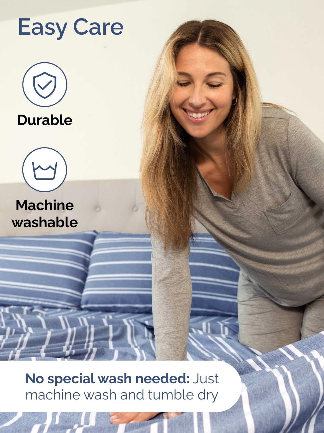 Skiennix Extra Deep King Sheet Set - 6-Piece Breathable Cooling Bedding - Soft, Wrinkle-Free Blue Stripes