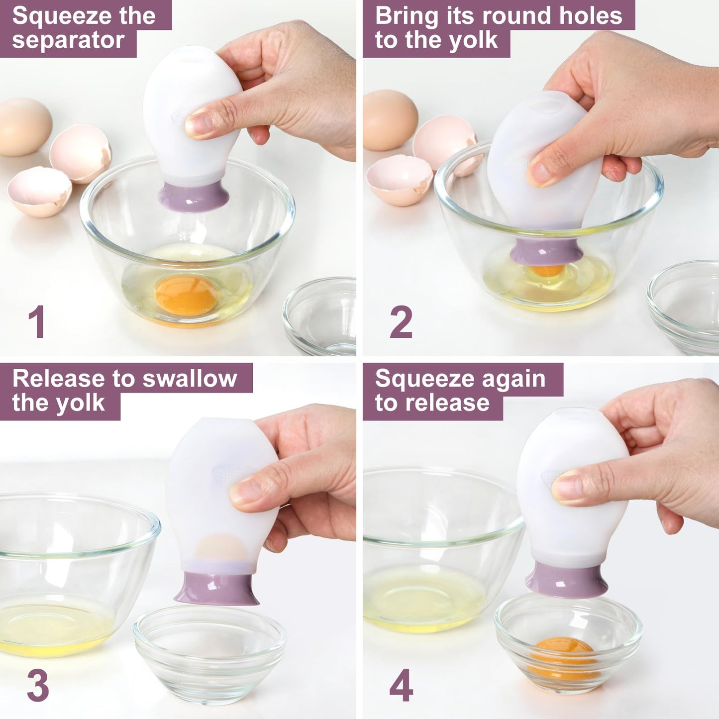 2026 New Egg Separator - Silicone Yolk and White Separator for Raw Eggs, Swallow Release, Cute Egg Yolk Separator for Baking Kitchen Tool, Dishwasher Safe