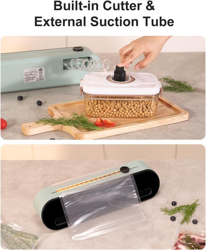 CROWNFUL Vacuum Sealer Machine - Automatic One Touch Food Sealer with Built-in Cutter, 1 Bag Rolls & 5 Bags
