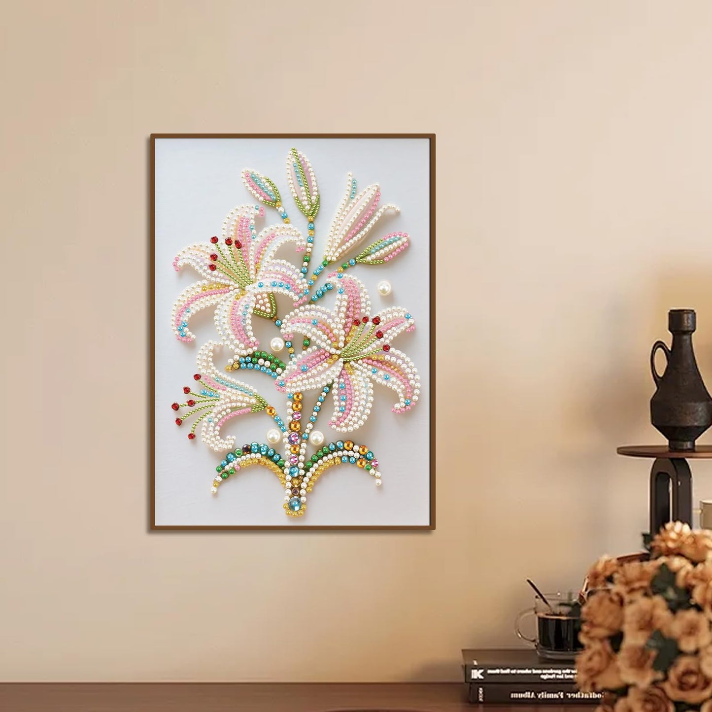WSLWXSHM Pearl Diamond Painting Kits for Adults Lily, 5D Special Shape Diamond Art Kits for Beginners, Crystal Rhinestones Diamond Painting for Home Wall Decoration Gift 12×16inch/30×40cm Flower