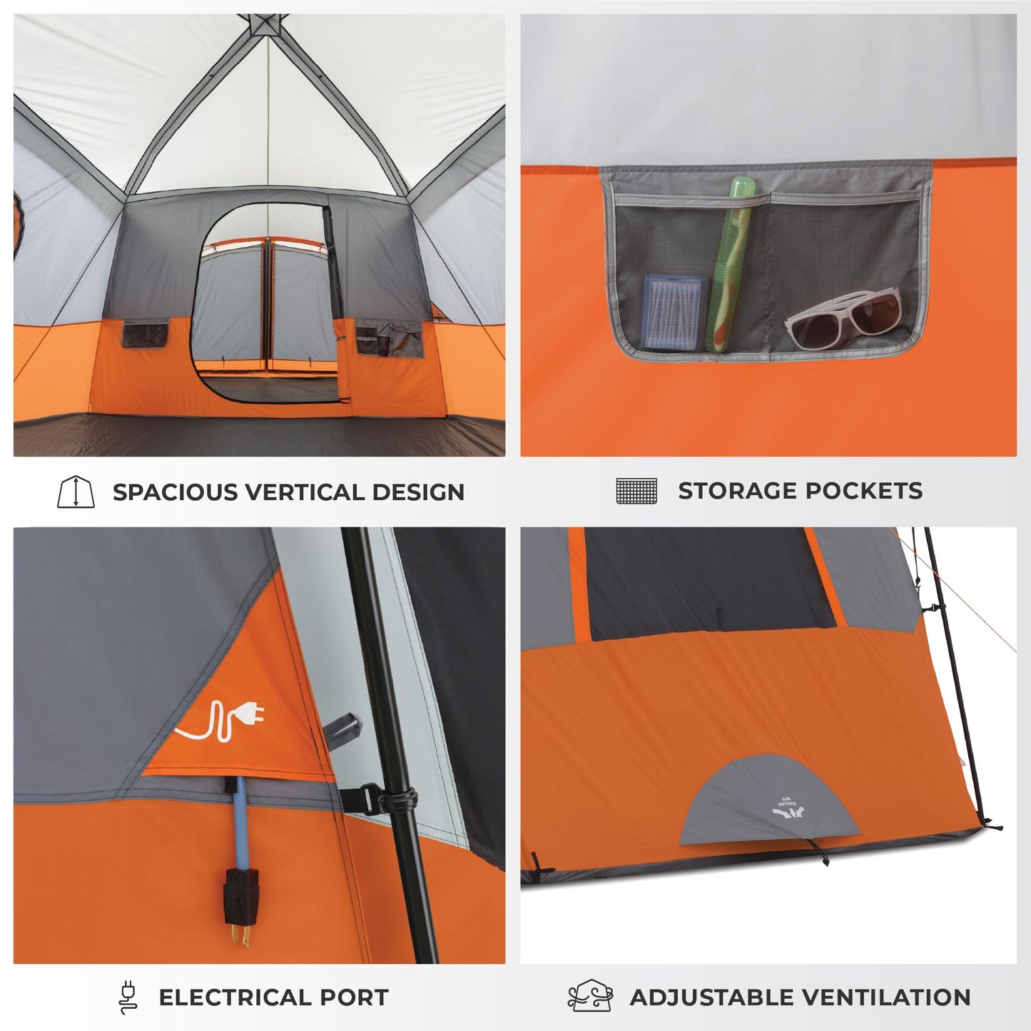 CORE 11 Person Cabin Tent with Screen Room | Large Multi Room Family Tent with Carry Bag for Outdoor Car Camping | Included Storage Pockets for Camping Accessories