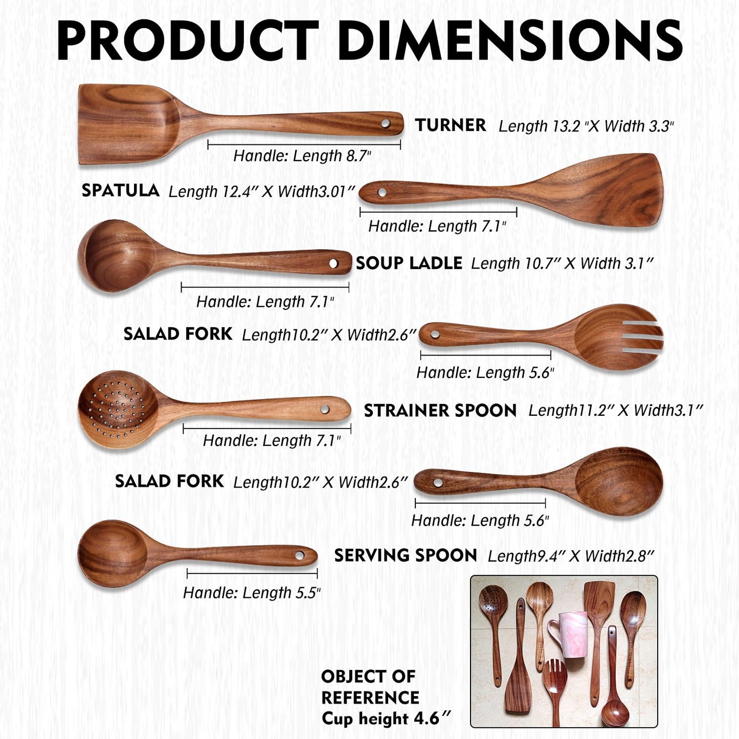 Wooden Non-Stick Kitchen Pan Toolset 7 Pieces Set, Natural Kitchen Utensils Spatula, Wooden Cooking Utensils Spoons, Fried Spatula and Salad Fork