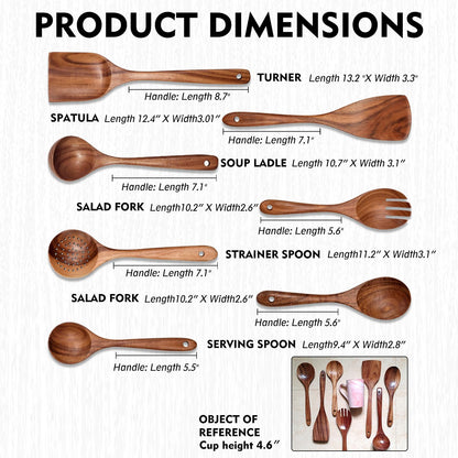 Wooden Non-Stick Kitchen Pan Toolset 7 Pieces Set, Natural Kitchen Utensils Spatula, Wooden Cooking Utensils Spoons, Fried Spatula and Salad Fork