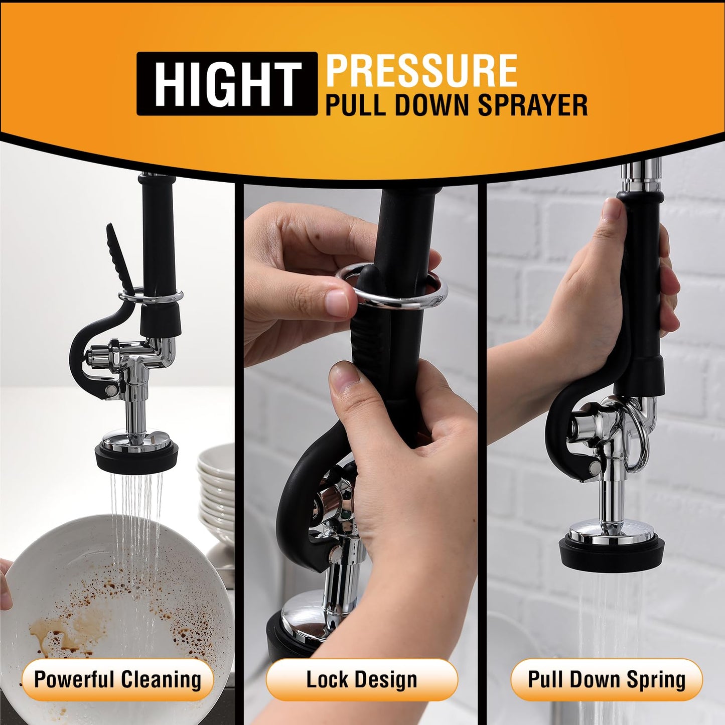 GIMILI Commercial Sink Faucet with Sprayer, 21" Height 8 Inch Center Pull Down Wall Mount Faucet for Restaurant, Kitchen, Industrial, Farmhouses Sink