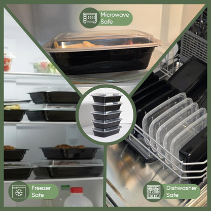 50 Pack (100 Piece) 28 oz Meal Prep Containers Reusable BPA Free Leakproof Stackable Food Storage Containers with Lids, Microwave & Dishwasher Freezer Safe To Go Bento Box Style Take Out Clear Plastic