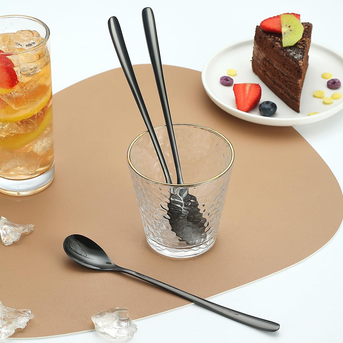 Black Long Handle Iced Tea Spoon Set of 12 Pieces, Titanium Plating Black Stainless Steel Teaspoons, Dishwasher Safe