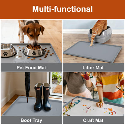 ukeetap Extra Thick Silicone Mat Waterproof with Raised Edge 34" x 22", Under Sink Mat for Kitchen & Bathroom, Kitchen Cabinet Liner, Multi-Purpose for Storage & Protection, Gray