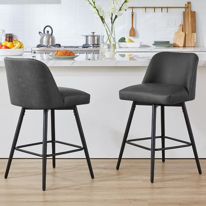 Coolazy Counter Height Bar Stools Set of 4,360° Swivel Faux Leather Barstools with High Back 26" H Seat Height (Faux Leather-Grey, 4 Pieces - 26" Counter Height)
