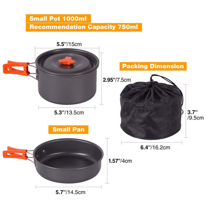 REDCAMP 10 PCS Camping Cookware Mess Kit Camping Gear Campfire Utensils Lightweight Stackable Pot Pan Bowls Soup Spoon with Storage Bag for Camping, Backpacking, Outdoor Cooking and Picnic, Orange