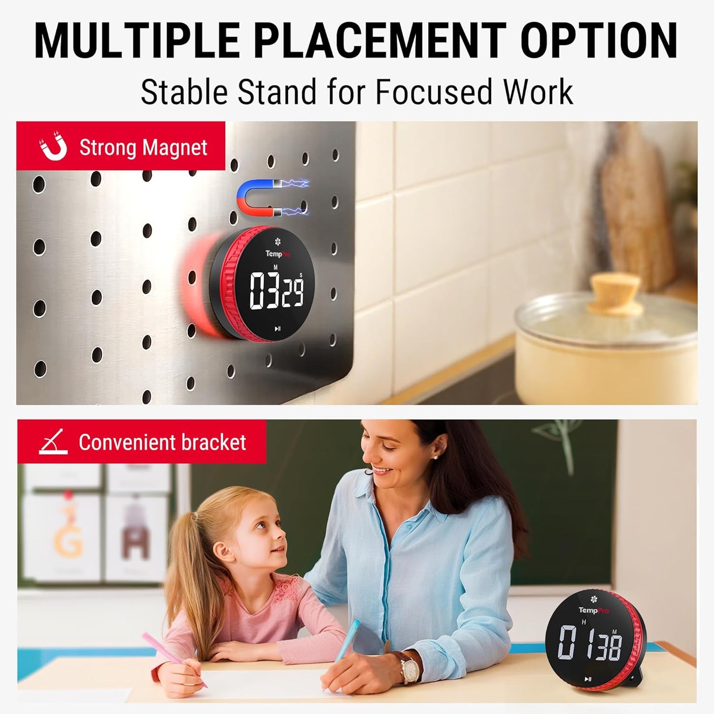 TempPro Digital Kitchen Timer - 99-Hour Countdown with Magnetic Stand & Large LED Display | 3 Volume Levels