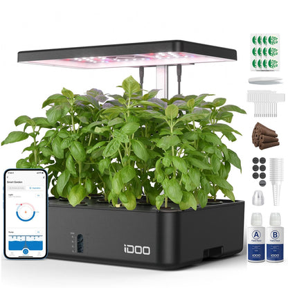 iDOO Hydroponics Growing System Kit 12Pods, Christmas Gifts for Women Mom, Herb Garden Indoor with LED Grow Light for Home, Built-in Fan, Auto-Timer, Adjustable Height Up to 11.3", 12Pods WiFi-Black