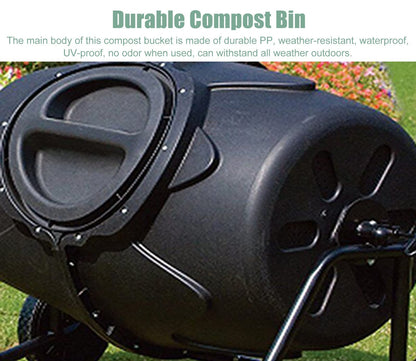 Compost Tumbler 170L - Large Outdoor Composter Bin with Wheels for Easy Movement, Perfect for Garden Yard Leaves and Kitchen Waste