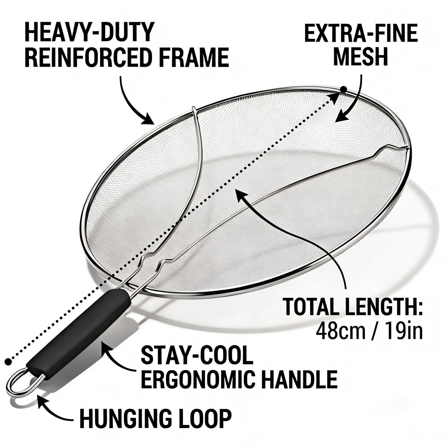HOMEAVA Splatter Screen for Frying Pan 13 Inch - Stainless Steel Grease Splatter Guard - Oil Splash Guard & Fine Mesh Cover for Cooking Bacon, Fried Chicken & Popcorn