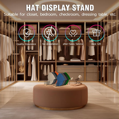 UdoUto Hat Organizer - Space-Saving Wood & Metal Rack Holds 14 Baseball Caps | 2-Pack for Closet & Entryway