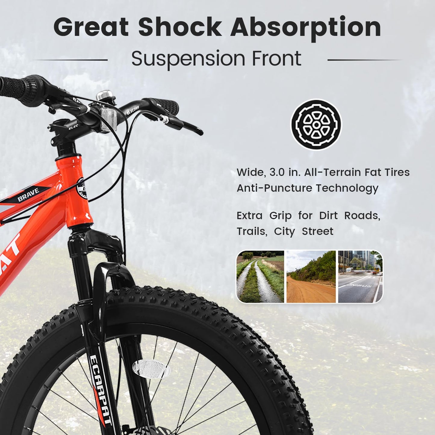 richvelo 24 Inch Fat Tire Bike Adult/Youth Full Shimano 7 Speeds Mountain Bike, Dual Disc Brake, High-Carbon Steel Frame, Front Suspension, Mountain Trail Bike, Urban Commuter City Bicycle