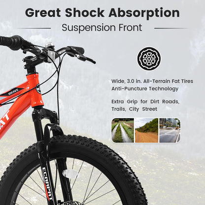 richvelo 24 Inch Fat Tire Bike Adult/Youth Full Shimano 7 Speeds Mountain Bike, Dual Disc Brake, High-Carbon Steel Frame, Front Suspension, Mountain Trail Bike, Urban Commuter City Bicycle