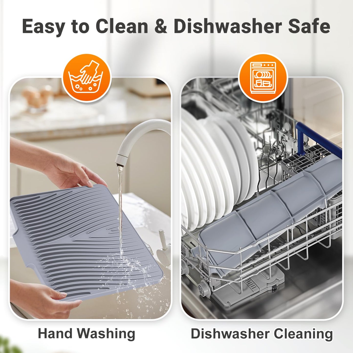 Silicone Dish Drying Mat for Kitchen Counter, Dish Drying Pad, Non-Slip Drain Pad with Built-in Drain, Heat Resistant Stone Drying Mat