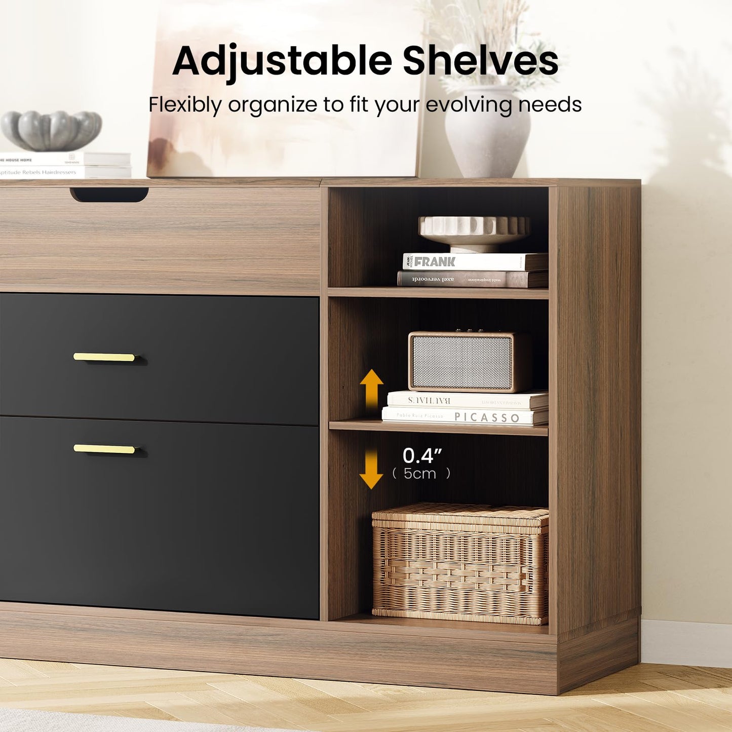ModernMate Office File Cabinet w/ 2 Drawers, 47.2" Flip - Top Lateral Filing Cabinets w/Adjustable Shelf, Letter/Legal / A4 Hanging File Drawer for Home Office Storage Organizer