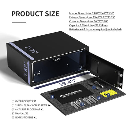 XDeer 𝟑𝟑 𝐋𝐁 Hotel Safe 1.39 Cubic Feet Home Safe Personal Document Steel Security Safe Box With Hotel-Style Digital Electronic Lock/Sensor Light/Silent Mode - Black 1PCS