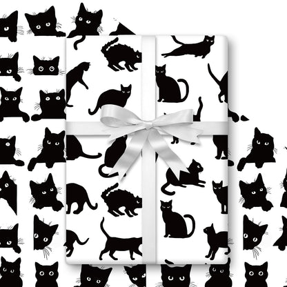 FYSUIMU Black Cat Wrapping Paper -Mini Roll- 17 In x 32.8 Ft Funny Cat Gift Wrap Paper for Holiday Halloween Birthday Party Wrapping Supplies
