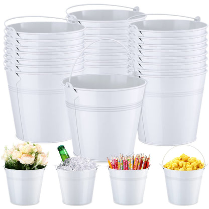 Rtteri 24 Pcs Small Metal Buckets with Handle Mini Buckets Bulk Classroom Pencil Holder Iron Pails Back to School Supplies for Pencil Crayon Crafts Party Favors, 6 x 5 Inch(White)