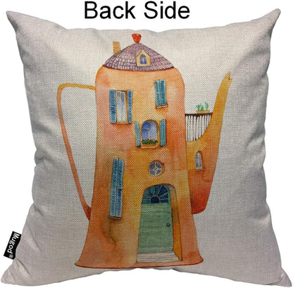 Mugod Castle Pillowcase - Vintage Kettle Teapot Wonderland 18"x 18" Square Cotton Linen Cushion Cover