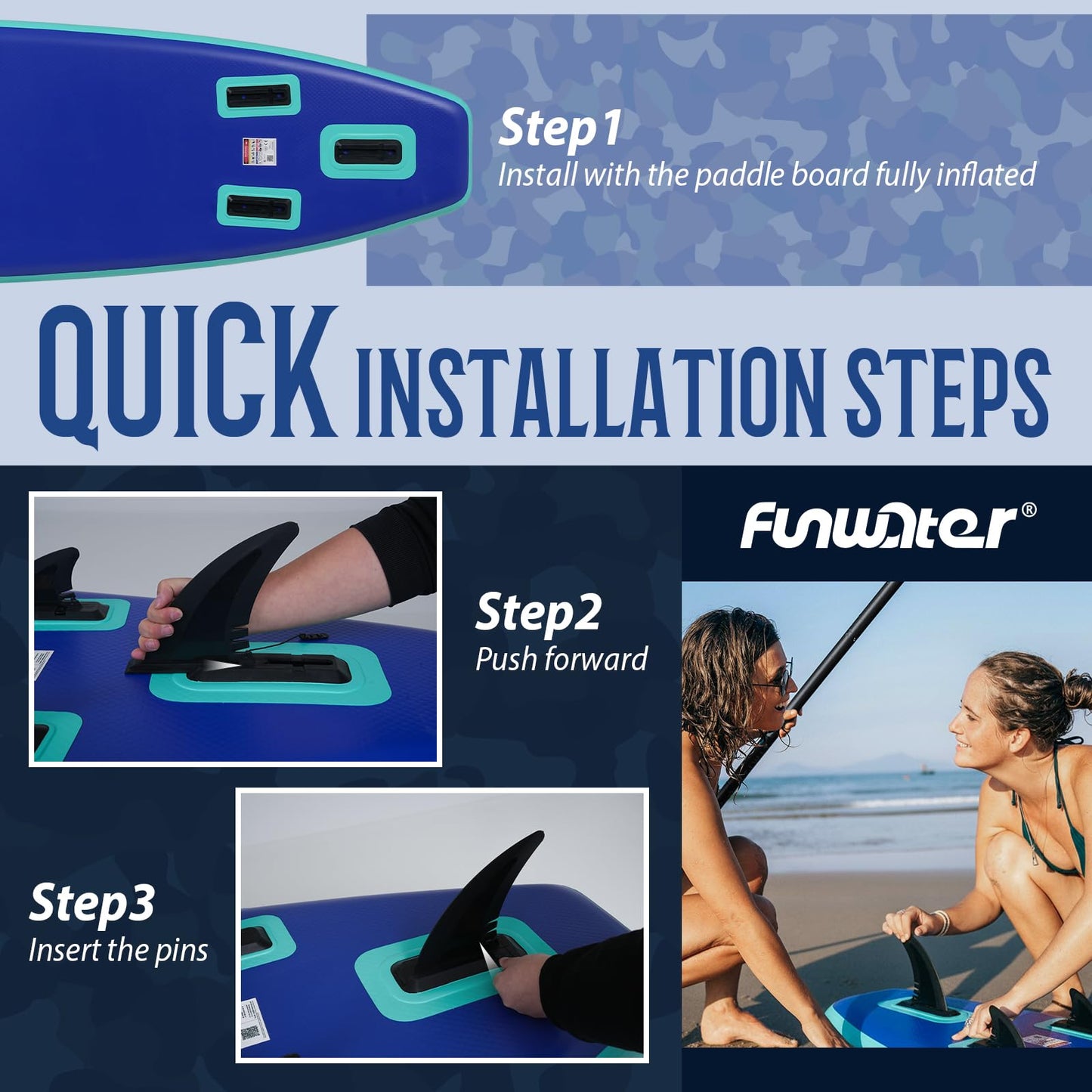 FunWater SUP Inflatable Stand Up Paddle Board Ultra-Light Inflatable Paddleboard with SUP Accessories,Fins,Adjustable Paddle, Pump,Backpack, Leash, Waterproof Phone Bag(Blue)