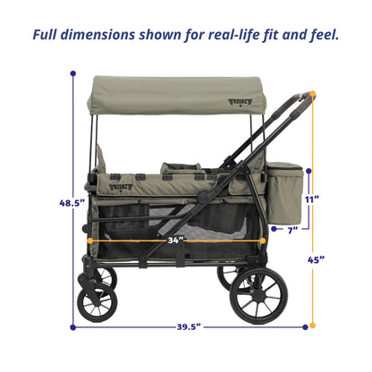 Keenz Viva 4-Passenger Compact Stroller Wagon for Kids with Foldable Frame, Push/Pull Handle, EVA Wheels, and Mosquito Net Canopy – Lightweight Wagon for Families, Green